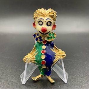 Vintage Signed CINER Enamel Mardi Gras Clown Brooch Pin Gold Costume Jewelry Vtg